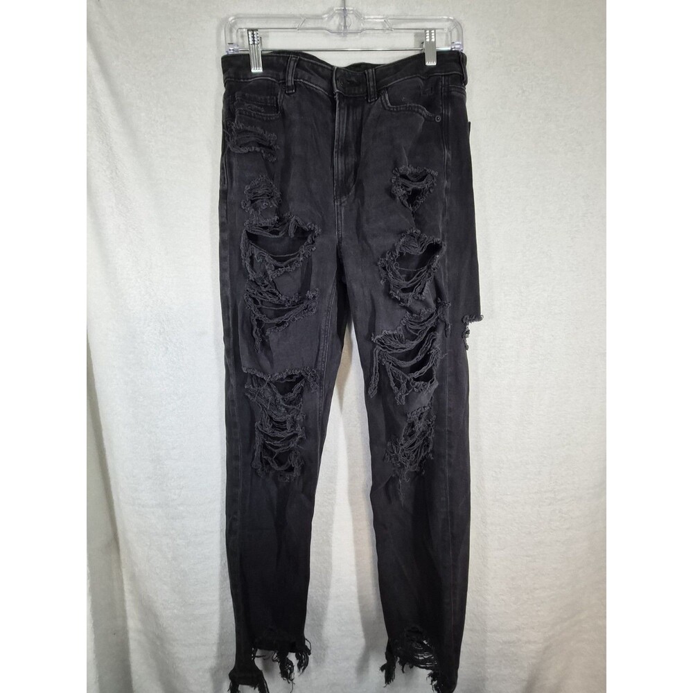 American Eagle Outfitters Women's Distressed Straight Jeans Black Dark Wash